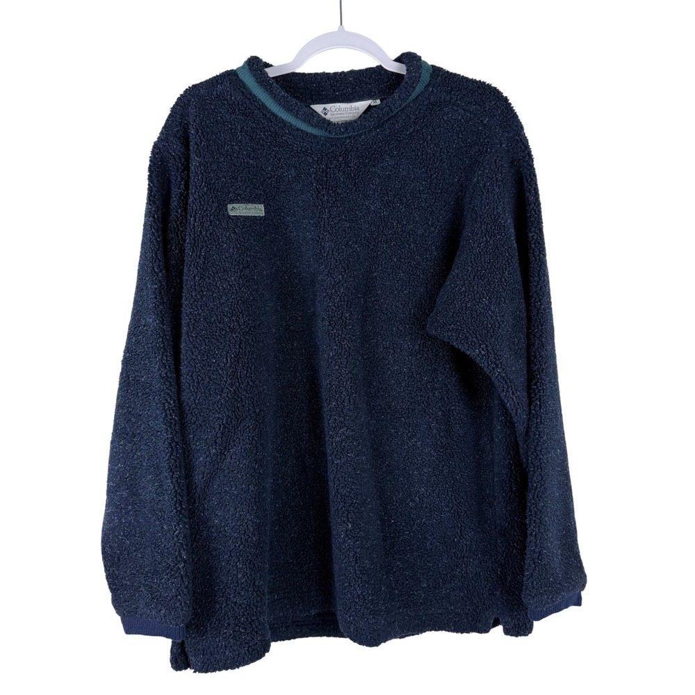 Vintage Columbia Fleece Sweater Mens Medium‎ Navy Blue Made In USA Sherpa